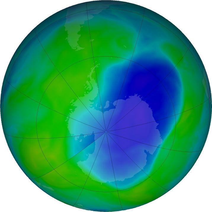 Antarctic ozone map for 12 December 2020
